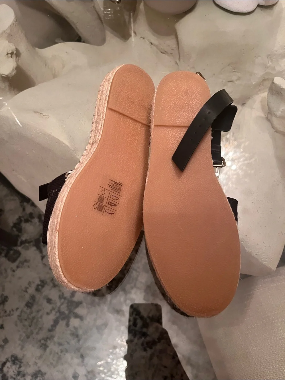 🎀Paris Athletique Black & Beige Espadrille Slide Sandals Sz 6👀me up🍀